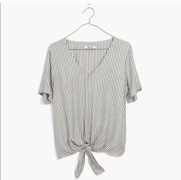 Madewell Striped Shirt with tie front in Denim Blue and white - Picture 4 of 4